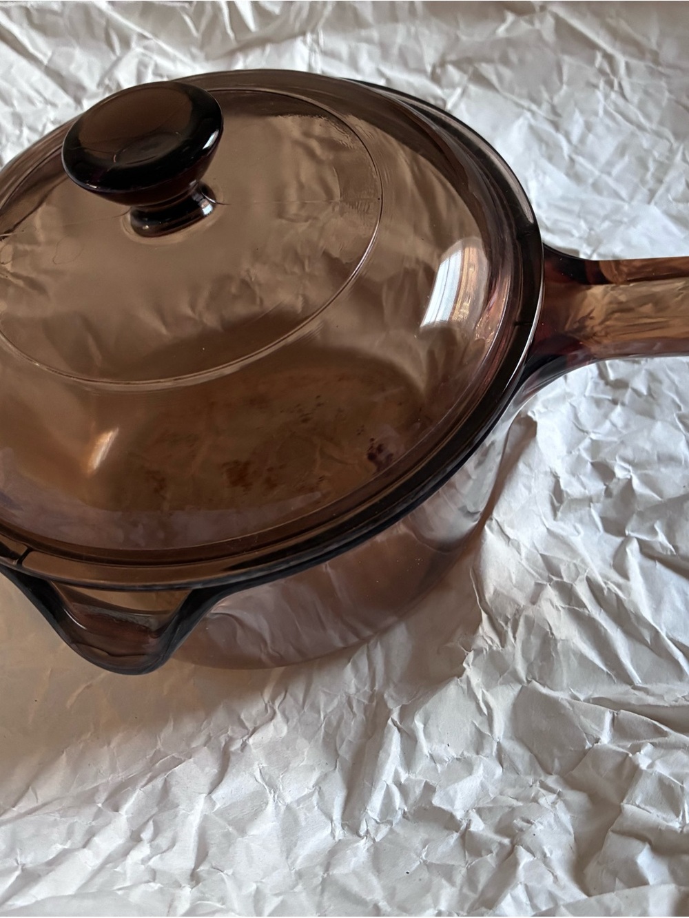 Set of 3 pieces Corningware Visions Amber Brown Glass Saucepan with Lids